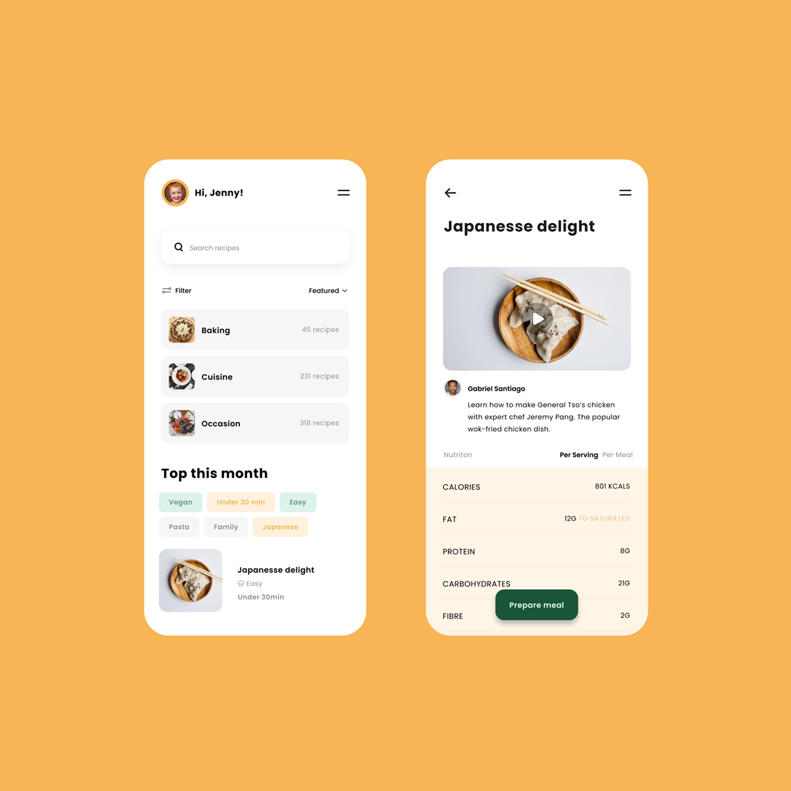 Recipe app interface design